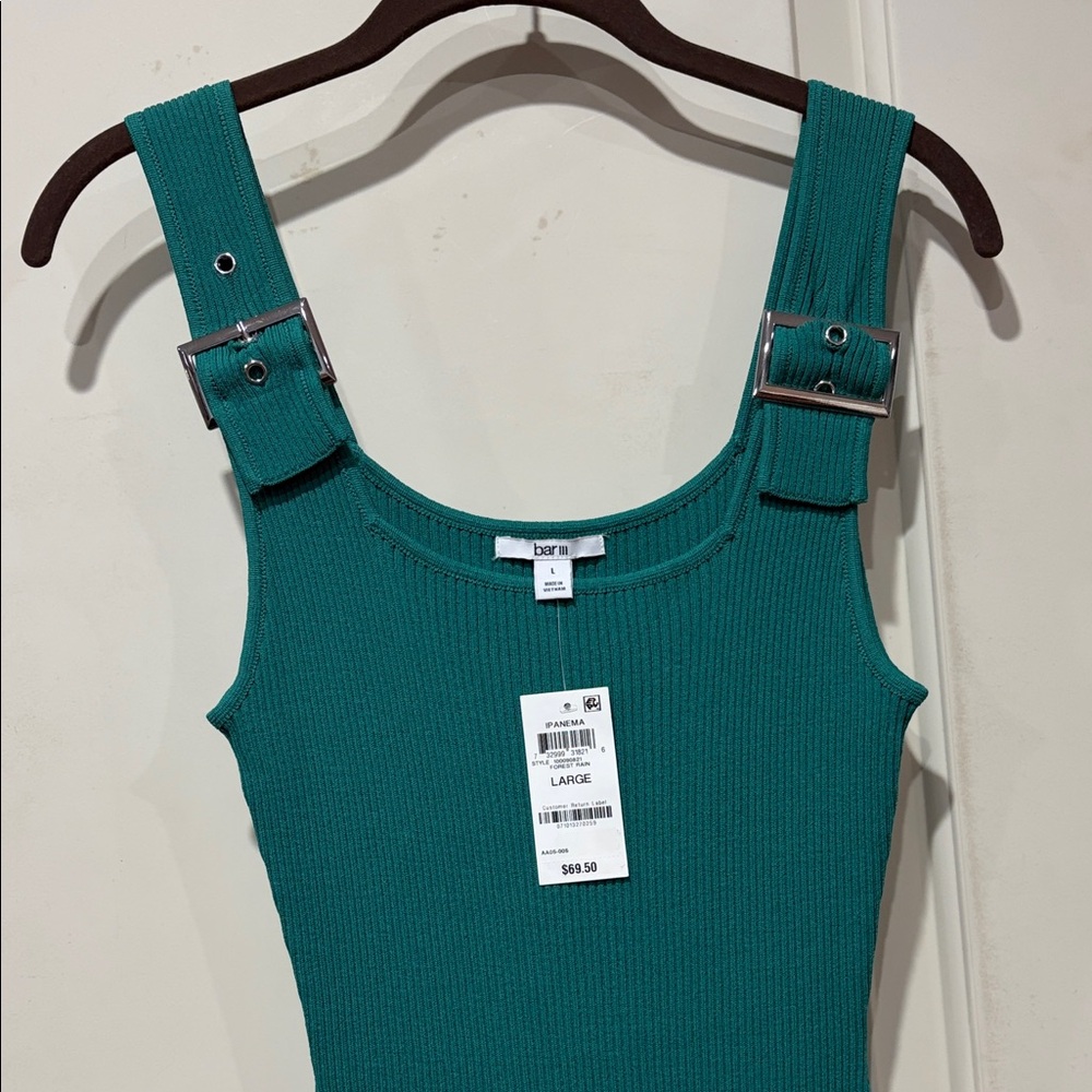 Bar III Green Ribbed Midi Dress with Buckle Straps